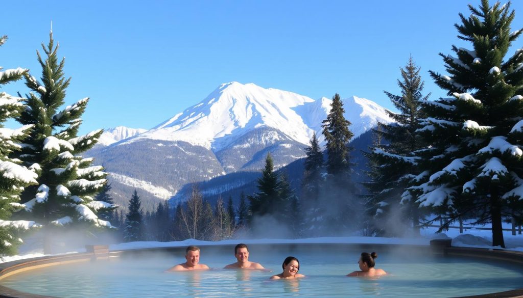 thermal baths in snowy mountains